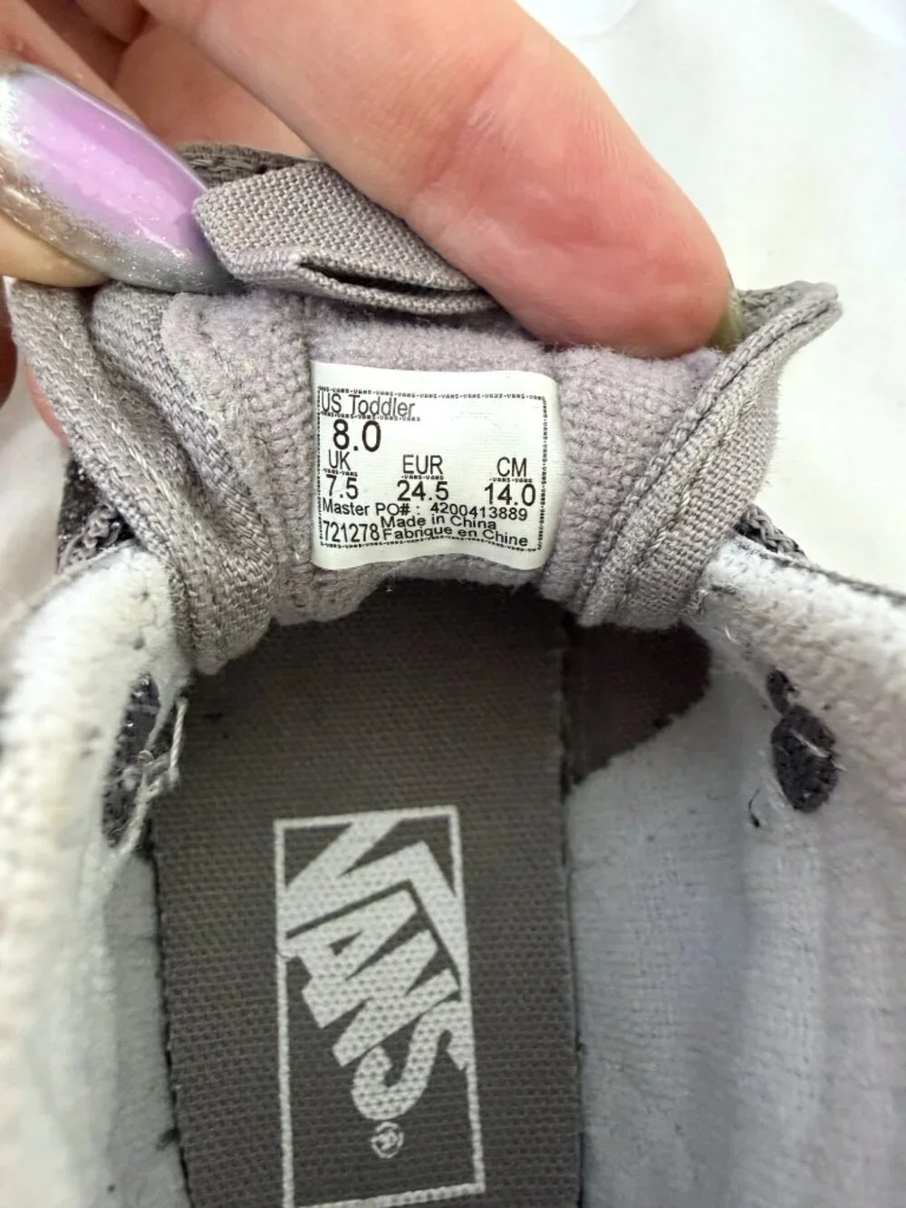 Vans Toddler Sk8-Hi Zip Gray Suede Glitter Sneakers Size 8